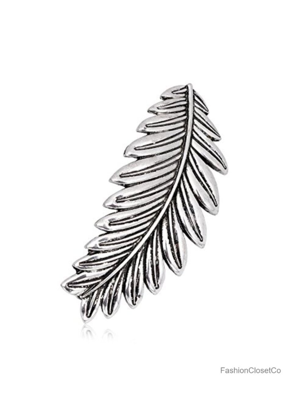 Silver Plated Feather Leaf Brooch Pin Large Vintage Style